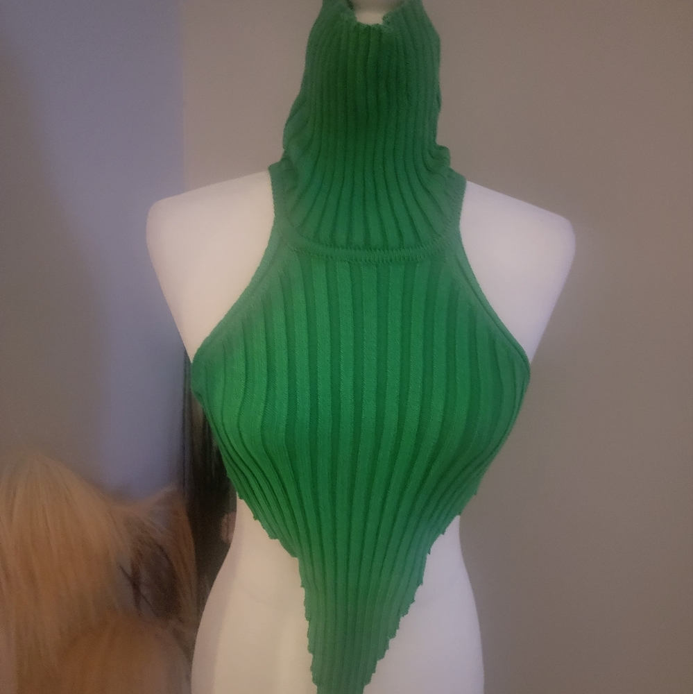 Green Halter Crop Top